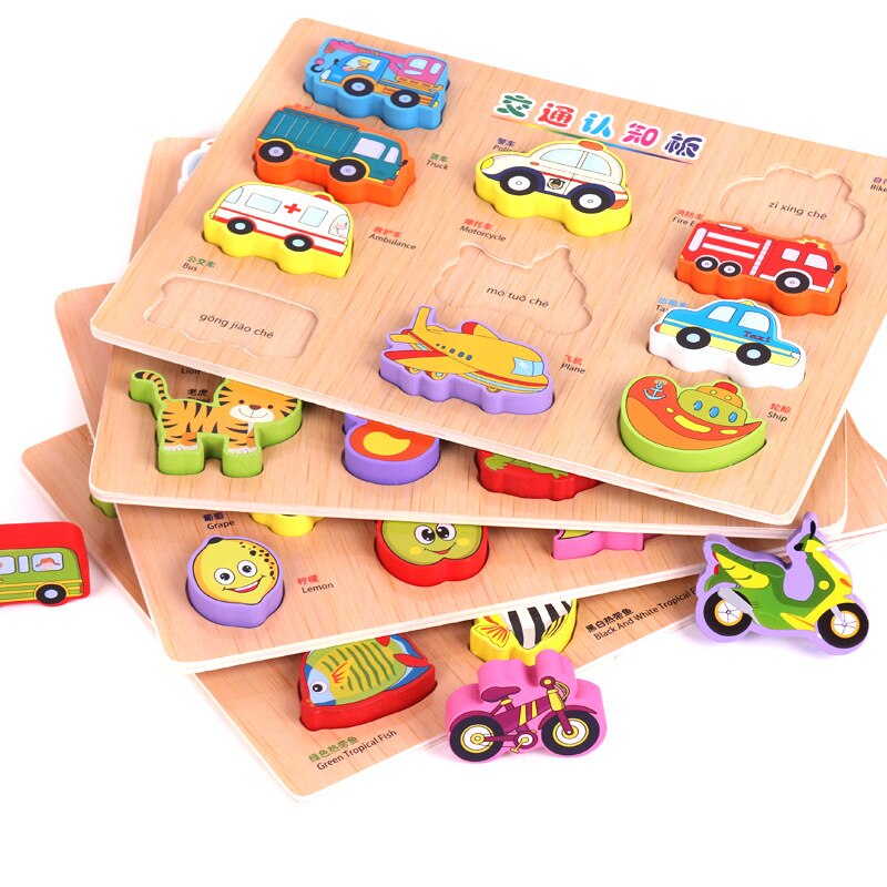 Children Wooden Jigsaw Puzzle Animal Traffic Cognitive Hand-grabbing Baby Board