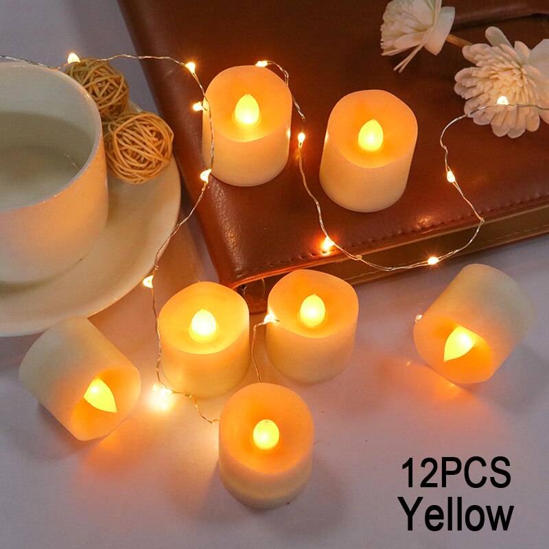 12PCS Flameless LED Tea Lights Battery Operated with Remote Control Realistic Flickering Electric Candles: Yellow