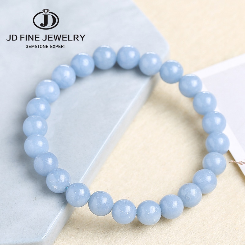 Jd pulseira de anjo, pedra natural, azul angelite, elástico único, romântico, yoga, bracelete azul, joias femininas 6,8,10mm, contas