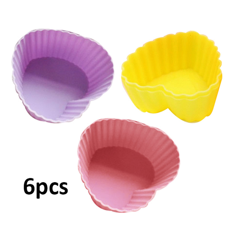 12 stuks siliconen cake cupcake cup cake tool bakvorm siliconen bakvorm cupcake en muffin cupcake voor doe-het-zelf in willekeurige kleur: 6 stuks - hartvormig