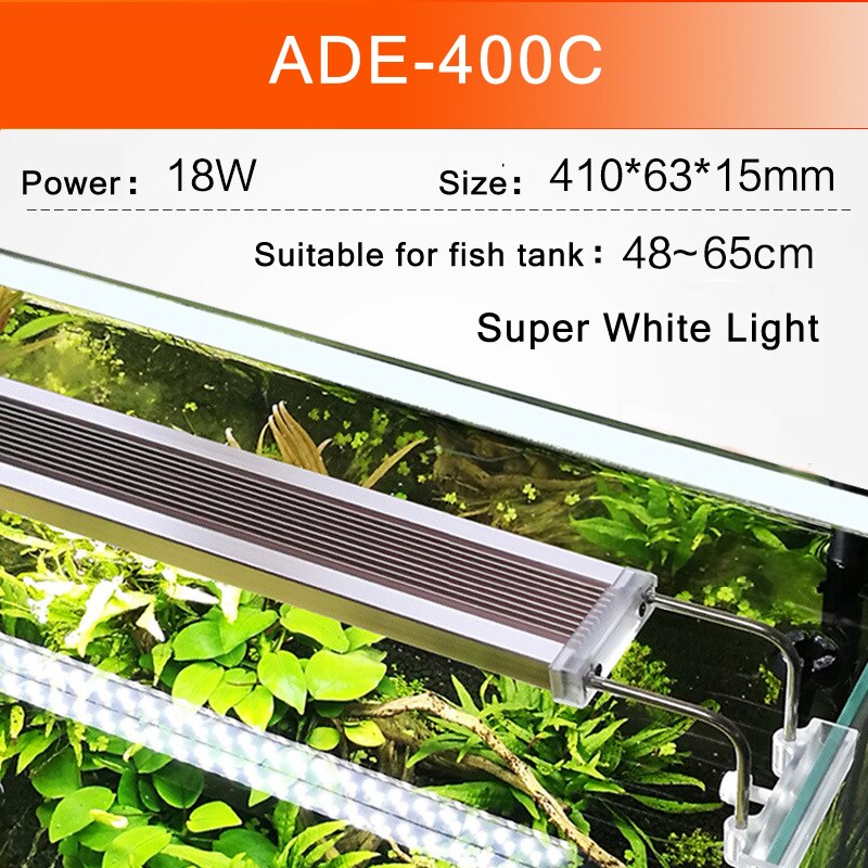 Aquarium LED Light Super Slim Fish Tank Aquatic Waterproof Bright Clip Lamp White LED Plant Grow Lighting 5-24W 220V: ADE-400C