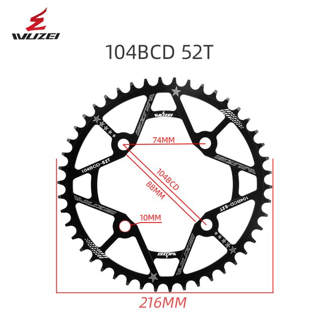 WUZEI Fahrrad Kettenblatt 30T 32T 34T 36T 38T 40T 42T 44T 46T 48T 50T 52T Kette Rad 104BCD Rabatt MTB Single Geschwindigkeit: 52T