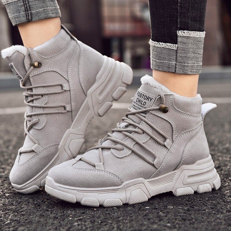 Kvinnor fritidsskor kvinna sneakers trend fritidsstövlar lägenheter vinter zapatillas: Grå / 7.5