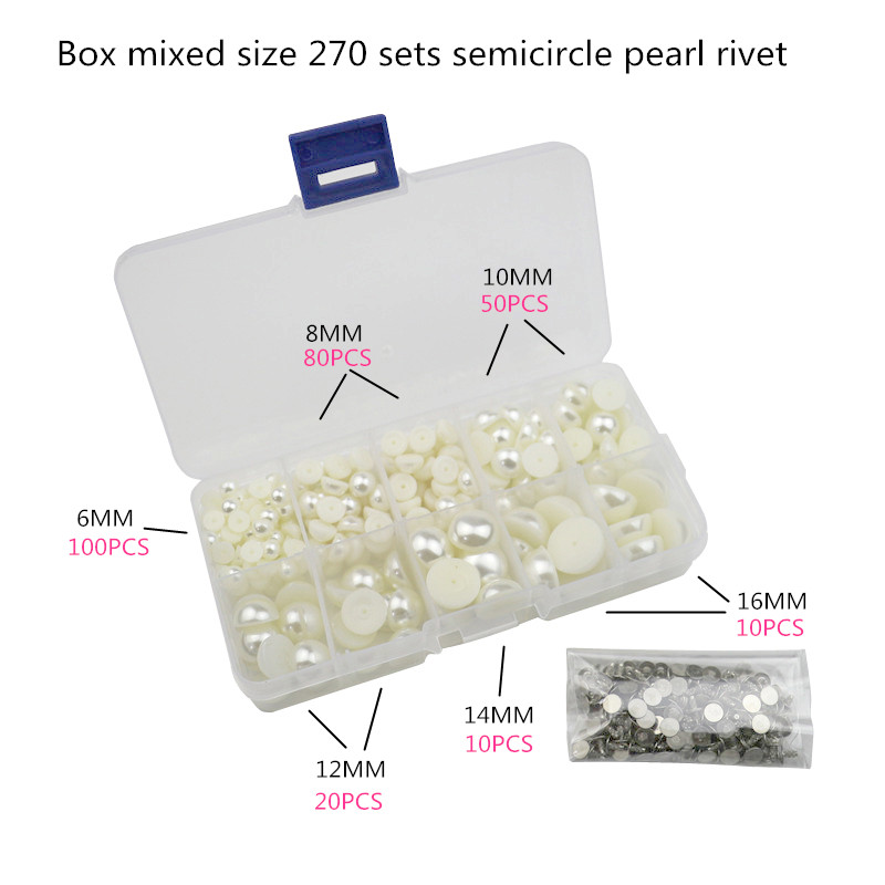 50/100 Sets Semicircle Imitation Pearl Rivets DIY Garment Leather Accessories Flat Back Spikes Wedding Decor Half Round Pearls: box 270 Set
