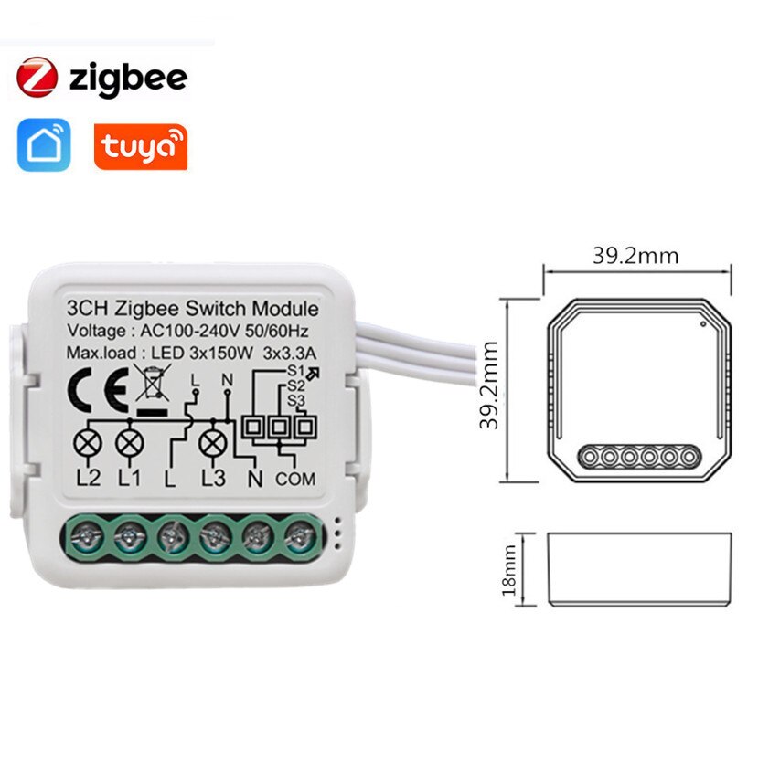 Tuya Zigbee Smart Switch Module 4 Gang/Way Lichtschakelaar Module Relais 110V-240V Draadloze Compatibel alexa Google Thuis: 3 gang zigbee