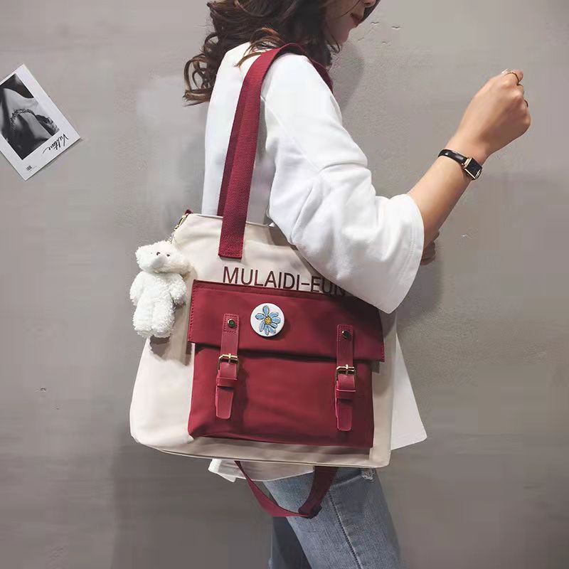 Large-Capacity Canvas Bag Female 2021 New Japanese Harajuku Portable Large Bag Campus Student Shoulder Messenger School Bag sacs: gray