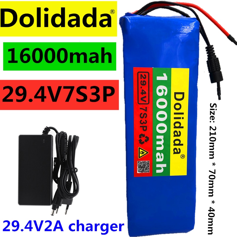 24V Battery 7S3P 29.4V 10Ah Li-ion Battery Pack with 20A Balanced BMS for Electric Bicycle Scooter Power Wheelchair +2A Charger