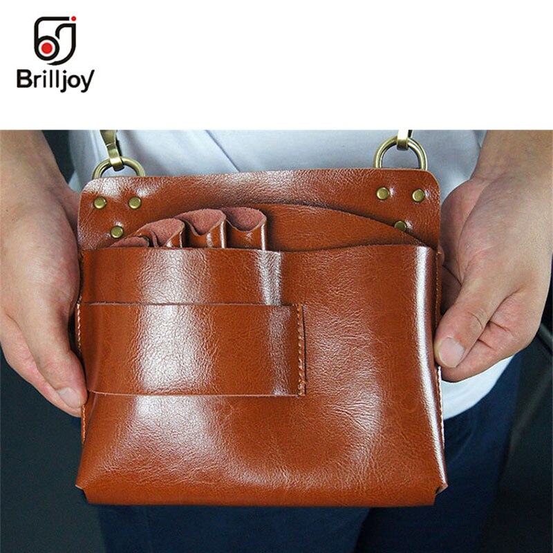 Brilljoy-Bolso de cuero para herramientas de peluquería, bolsa de tijera para el cabello, estuche, paquete de cintura, soporte para herramientas de estilismo