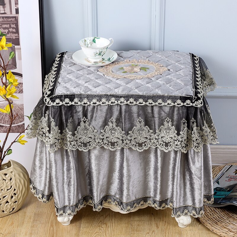 Flannel bedside table cover cloth European style lace bedroom fabric small table cloth bedside table cover square towel Luxury: Style 4