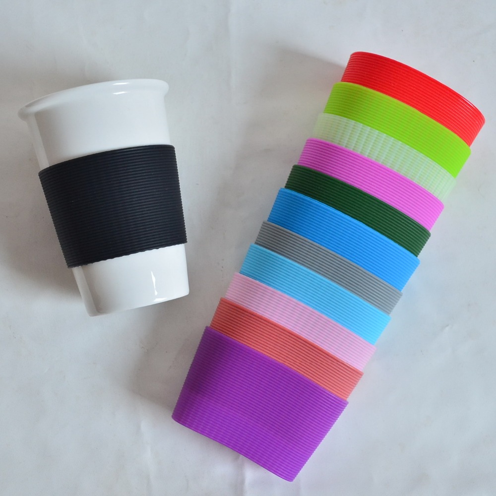5 stks/partij 6 cm hoogte verticale rib siliconen mouwen voor mok, partij cup mouwen band, recyclebaar isolatie cup cover plumyl