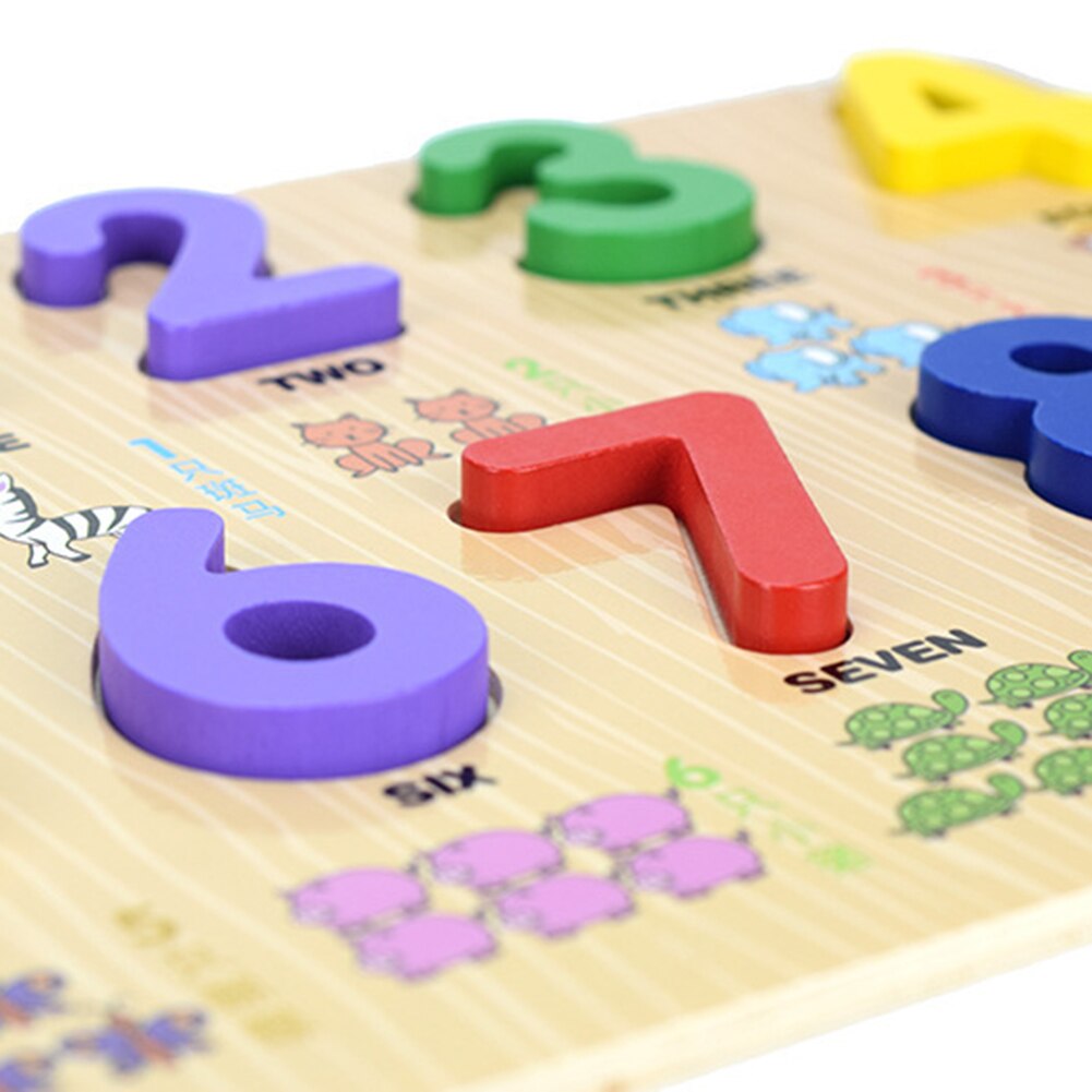 Animal Print Wooden 0-9 Number Puzzles Board Counting Math Learning Kids Toy
