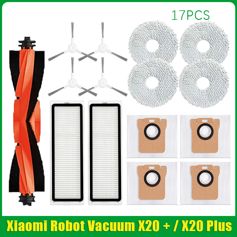 Para Xiaomi Robot aspirador X20 + / X20 Plus bolsa de polvo paño de mopa accesorios Cepillo Lateral principal piezas de repuesto de filtro Hepa: Castaño