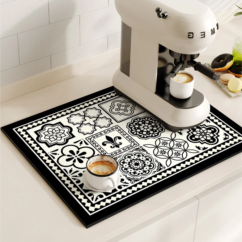 VIKAMA Kitchen Diatom Mud Mat Retro Coffee Machine Mat Waterproof Dish Drying Mats Quick Dry Drain Pad Draining Placemat