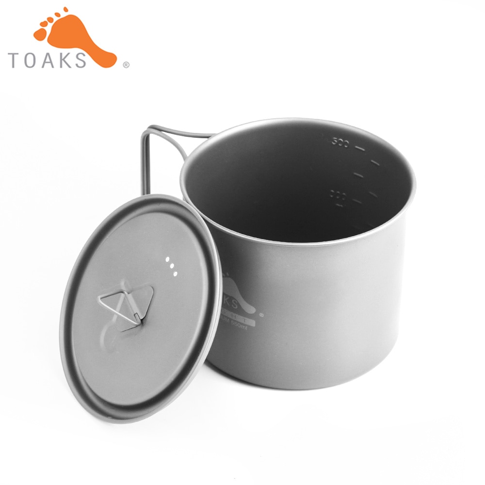 TOAKS Topf-550-L Reinem Titan Tasse Ultraleicht Ausführung 0.3mm draussen Becher mit Deckel und Faltbare Griff Camping Kochgeschirr 550 ml 72g