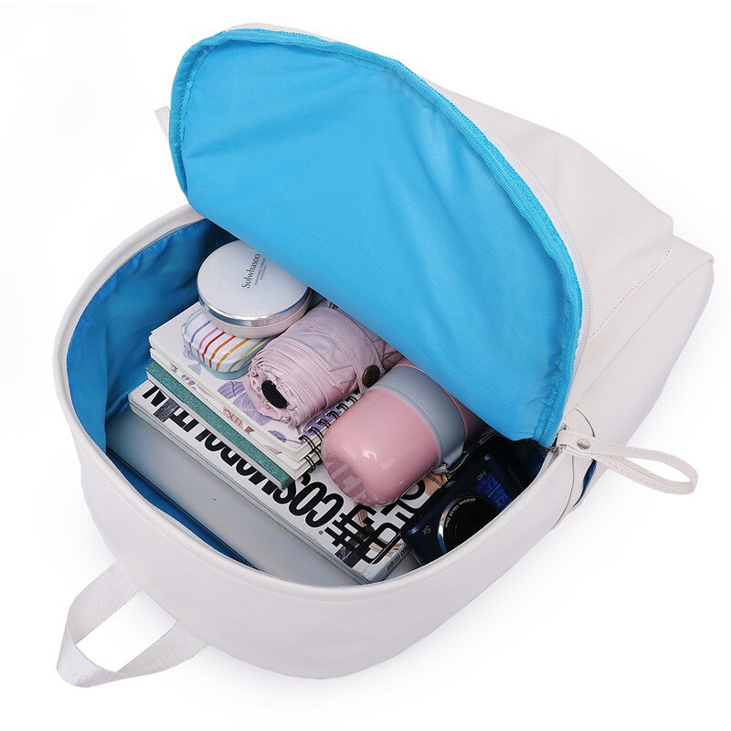 Mochila feminina de couro pu, bolsa ombro escolar de grande capacidade para estudantes