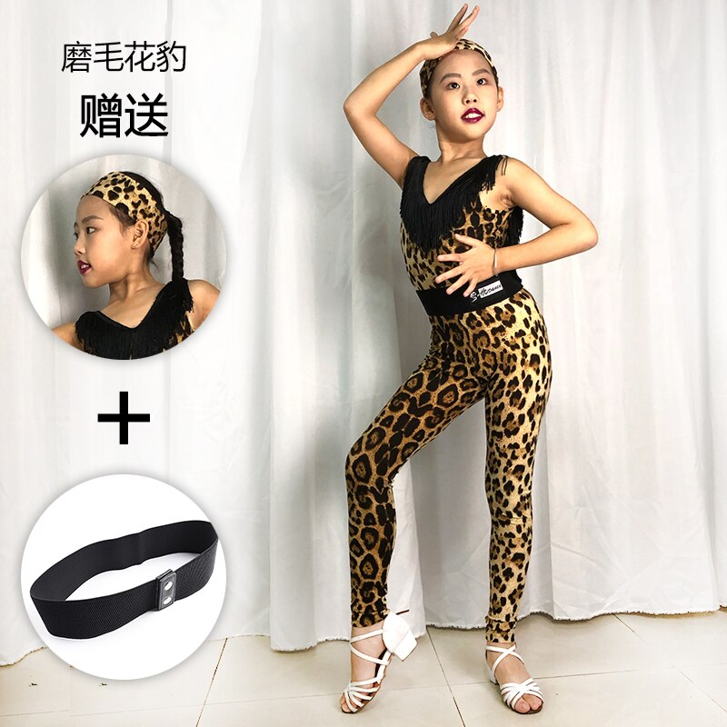 Latin Dance Costumes High-End Tassel Leopard Rompers Jumpsuit Latin Dance Dress Practice Clothes Girls Latin Dance Pants DQS4246: As picture / XXL(150)