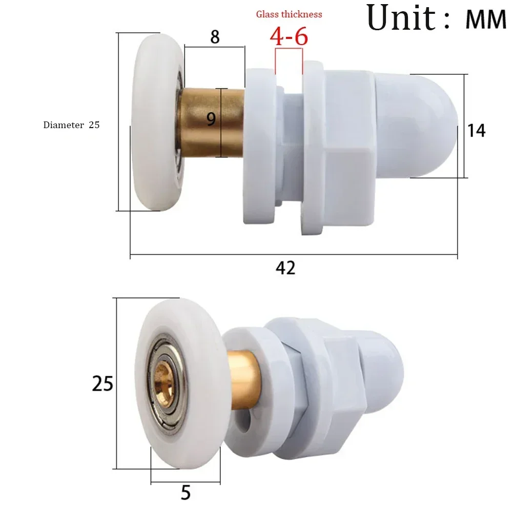 4er-Pack Duschtürrollen Hochwertige Rollen 19 mm/23 mm/25 mm/27 mm/29 mm Ersatzräder für Glasschiebetüren: Grau
