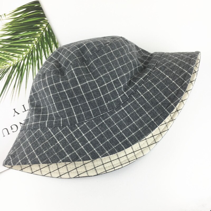 Cotton Double sided Plaid Bucket Hat Fisherman Hat outdoor travel hat Sun Cap Hats for Men and Women 181