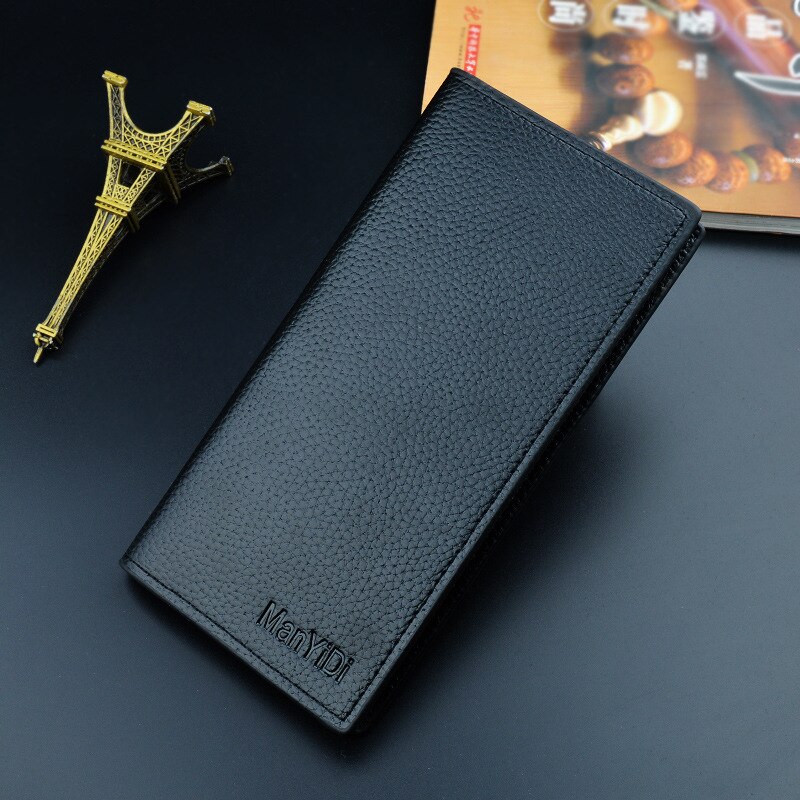 Long Man Wallet Business Purse Card Holders Men's Thin PU Leather Wallet Luxury Brand Folded Handy Slim Male Bag: Black