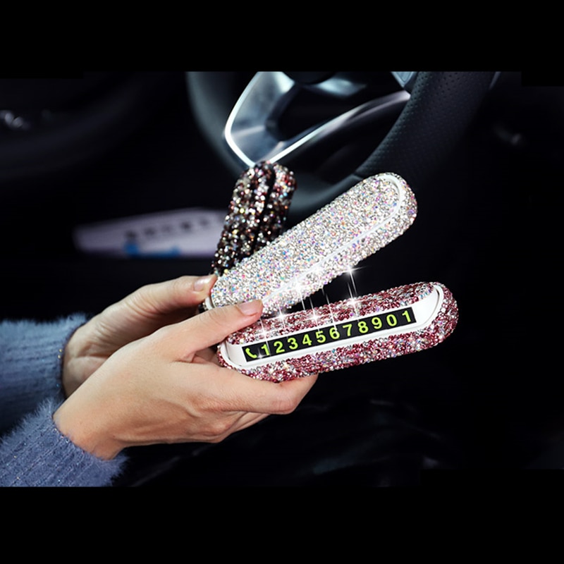 Rhinestone bil midlertidig parkeringskort skjulbar telefonnummer plate bil-styling tilbehør interiør kvinne dekorasjon