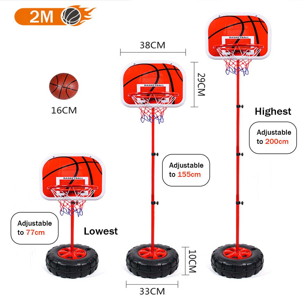 Yohood basketbalring voor buiten, hoogte van 135 tot 305 cm, basketbalring voor kinderen, tieners en volwassenen