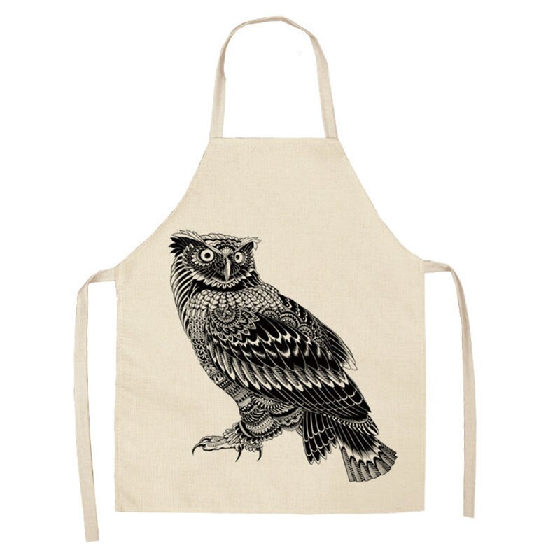 1 stuk uil hert dier keuken chef schort voor volwassenen katoenen linnen slabbetjes huishoudelijke schoonmaak schort thuis koken schorten 53*65cm: 2wq- wql 0079-3