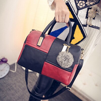Vrouwelijke Boston Patchwork Pu Leer Vrouwen Tas Schouder Crossbody Messenger Bags Mode Handtas Korte Handvat: Red black