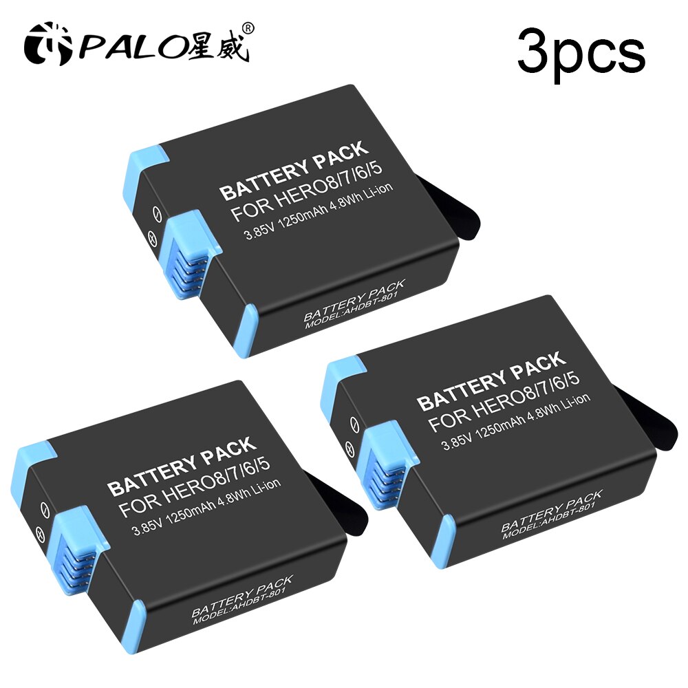 1-8 Stuks 1250Mah Batterij Voor Gopro Hero 8 Zwart Accu Akku AHDBT-801 Hero 8 Black Gopro accessoires: 3Pcs