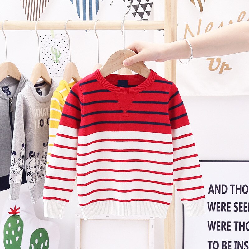 3-7T Kleinkind Kind Jungen Kleidung Winter Warme Top langarm Gestreiften Kniited Pullover Casual Plain Pullover Infant kleidung Outfit: 1 / 4T