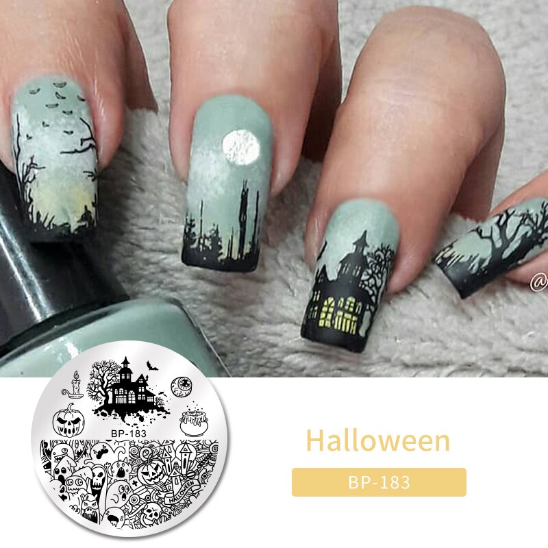 Noël saint valentin Halloween thème ongles estampage plaques timbre plaque modèle Nail Art arbre flocon de neige coeur Image