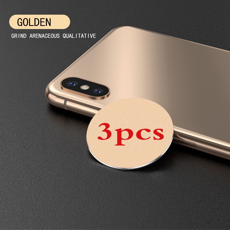 Adhesivo para iphone, placa de Metal, disco, hoja de hierro, soporte magnético para teléfono móvil, accesorios para coche, soporte magnético para teléfono, novedad de: luxury gold FD  3pcs