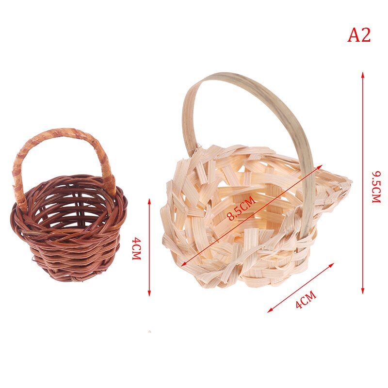 2pcs Mini Dollhouse Rattan Frame Hand-woven Vegetable Food Flower Shooping Basket Cute Toys Dolls 1/12 Miniature Decorations: A2