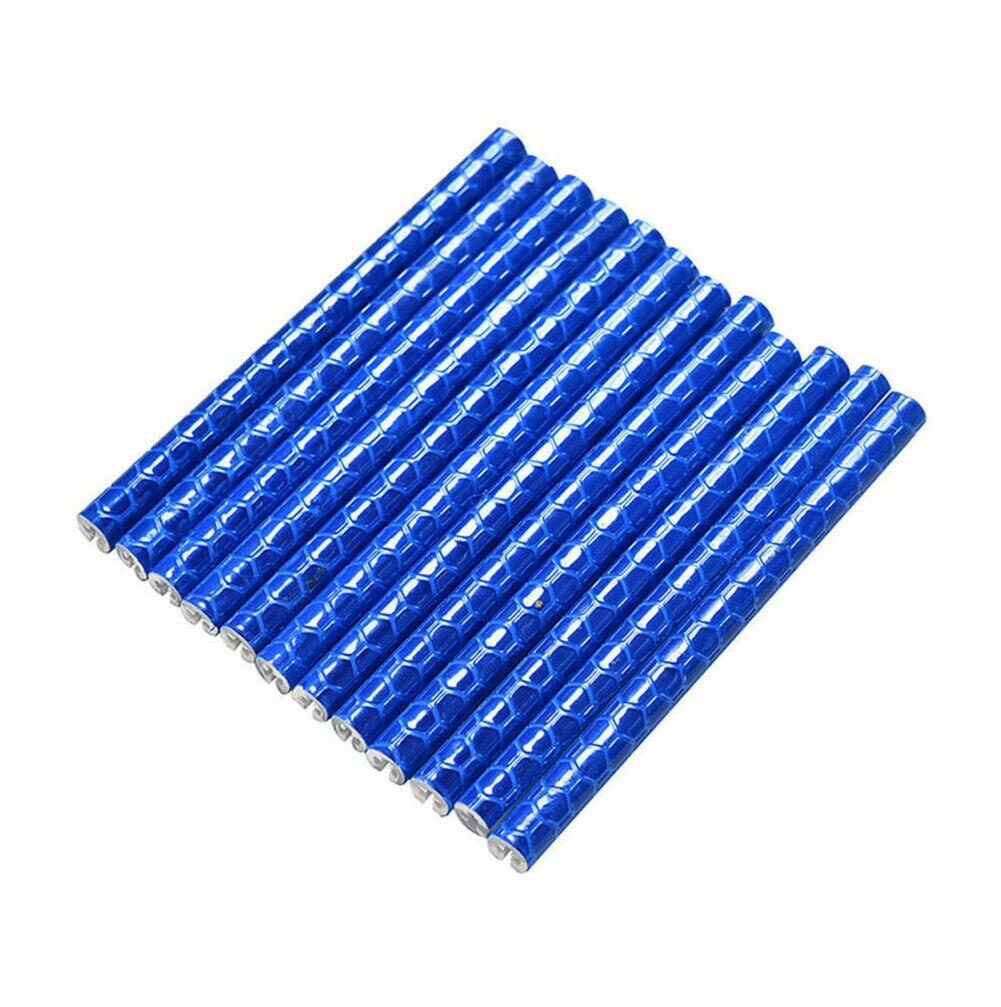 Kit de llanta de rueda de bicicleta reflectante, luz reflectante, rueda de cinta reflectante para radio, soporte de tubo de bicicleta de montaña y carretera, advertencia de seguridad con Clip, 12 Uds.: Azul