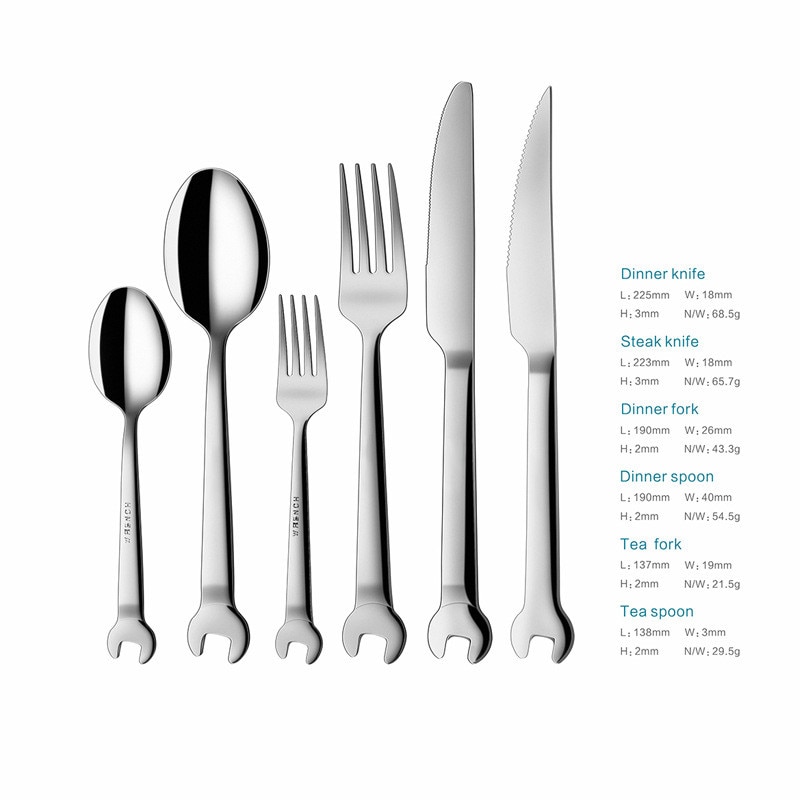 Stainless Steel Wrench Shape Dinnerware Set Cutlery knife Utensils Kitchen Accessories Dinner Forks Spoons Camping