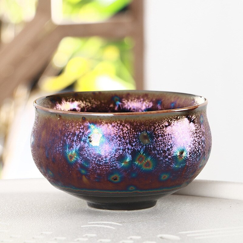 Tianmu Glaze Kiln Seven Color Peacock Tea Bowl Owner Teacup Hat Single Cup Jianzhan Meditation Cup Kung Fu Cup: A