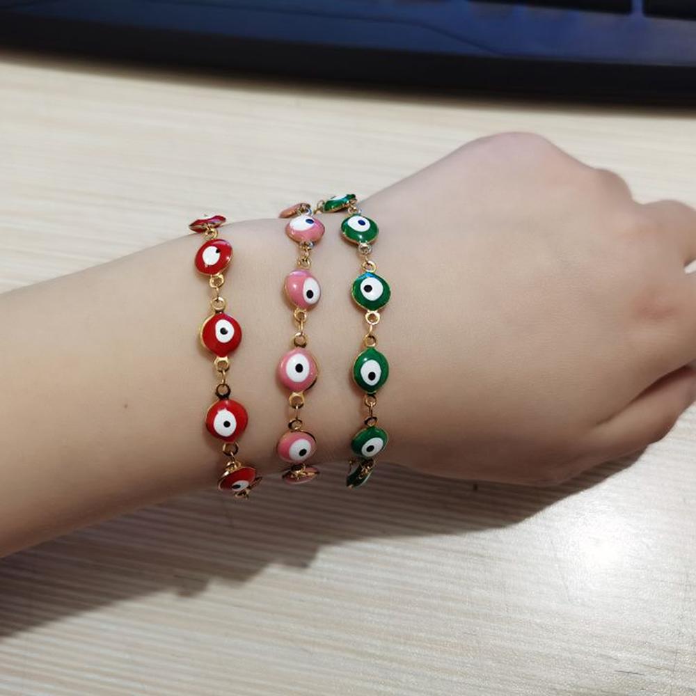 Stainless Steel Bracelet 7 Colors Evil Eye Enamel Bead Bracelet Jewelry Men And Women 6mm Width 18cm+3cm Length