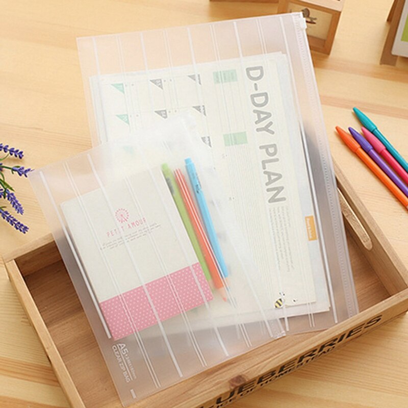 Transparent Frosted File Bag Pencil Bags Pocket Paper Bag Environment-friendly Pull Chain Receiving Bag Office File Folder