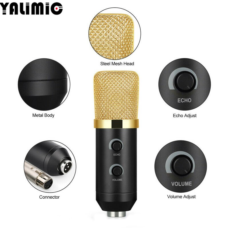 MK-F100TL micrófono con cable micrófono condensador USB grabación de sonido micrófono con soporte para chatear Karaoke Laptop Skype
