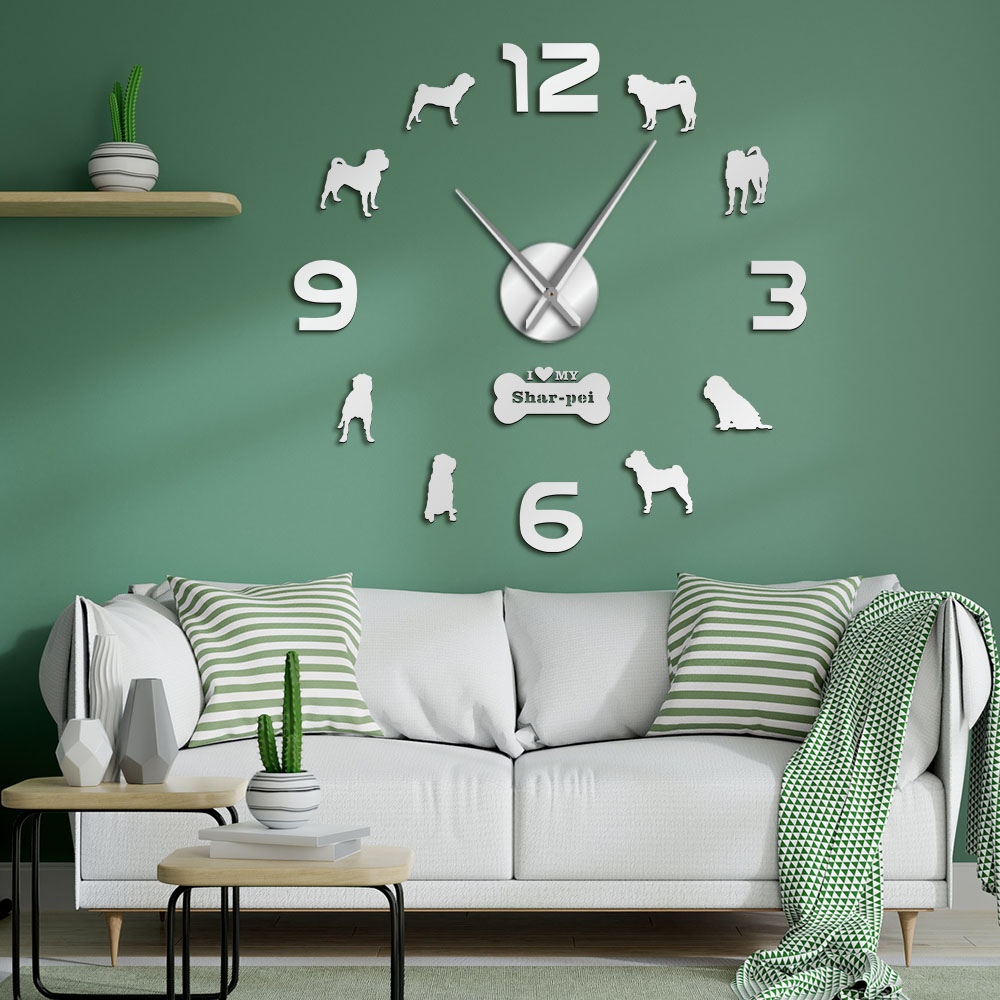 I Love My Shar pei Puppy Dog DIY Giant Wall Clock Dog Breed Large Wall Art Home Interior Decor Shar-pei Modern Silent Wall Watch