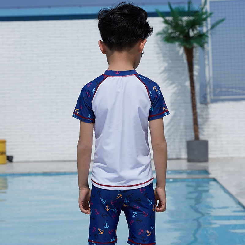 Jongens Badmode Kinderen Zwemkleding Korte Mouwen Bodysuit Jongens 2 Stuks Zwemkleding Met Cap Kids Badpak Jongen Zon-proof Beachwear