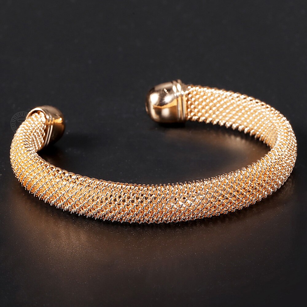 Men Women's 10mm Opening Big 585 Rose Gold Cuff Bangle Bracelet Braided Link Wristband for Mother Jewelry CB53