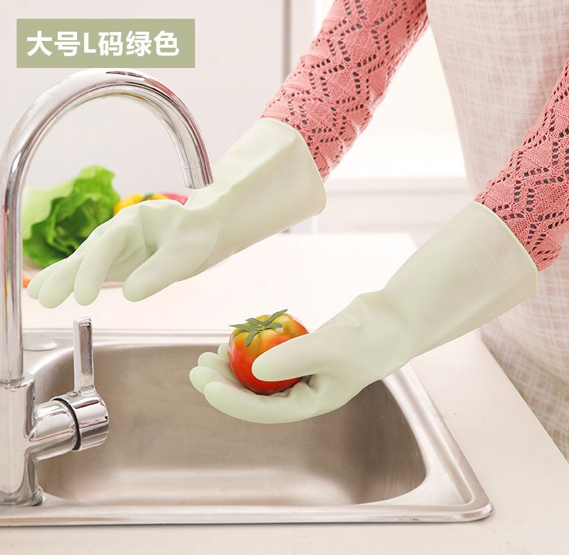 Thin Latex Household Gloves Kitchen Rubber Cleaning Bowl Washing Clothes Rubber Waterproof Household Gloves: Large Green