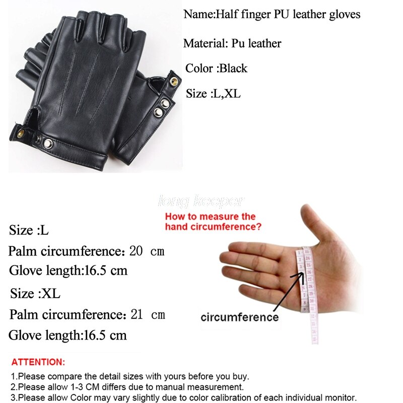 Guantes sin dedos de cuero sintético para hombre y mujer, manoplas gruesas con botón, cálidas, de medio dedo, para conducir, color negro,