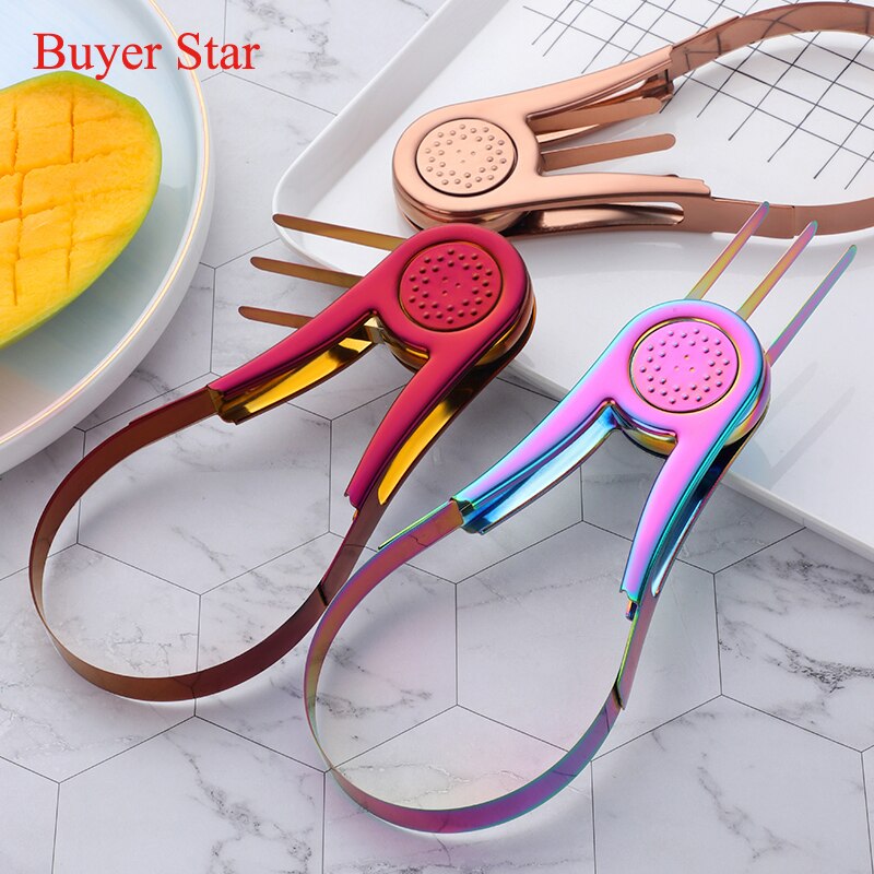 Neue Stilvolle edelstahl Mango Splitter Cutter Obst samen entferner Gerät Pfirsich Schneidemaschine Küche Gerät Metall servieren werkzeuge