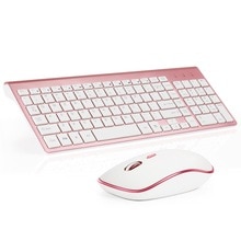 Latest Neasgor The latest ultra-thin 2.4 GHz computer keyboard and mouse set mute button wireless keyboard and mouse combo wirel: Pink