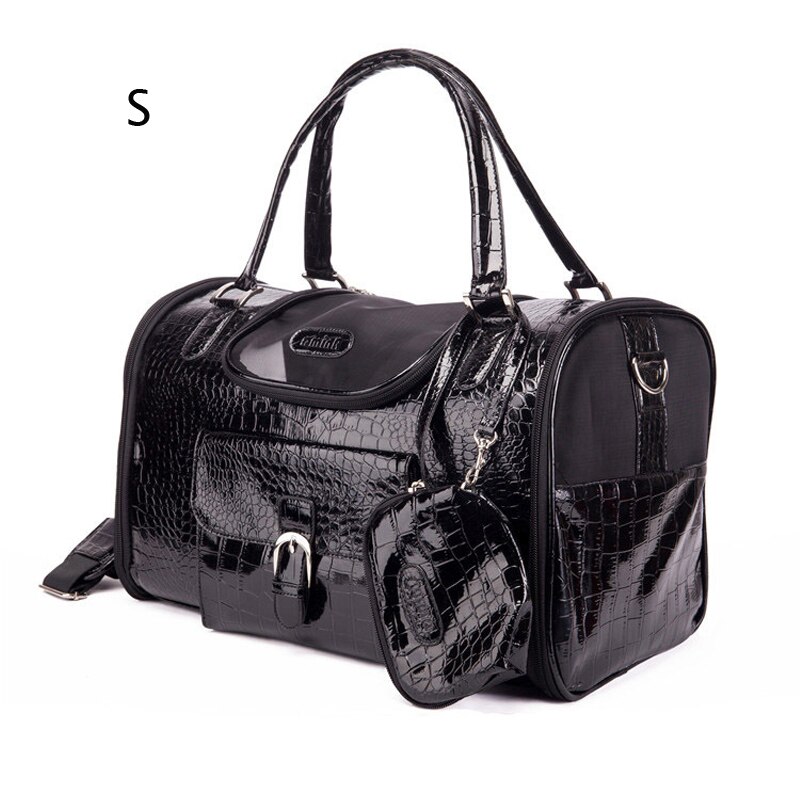 Tragbare Außen Haustier Katze Hund Träger Tasche Mit Geldbörse Leder Reise Kleine Hund Chihuahua Teddy Trage Tasche Handtasche: schwarz S
