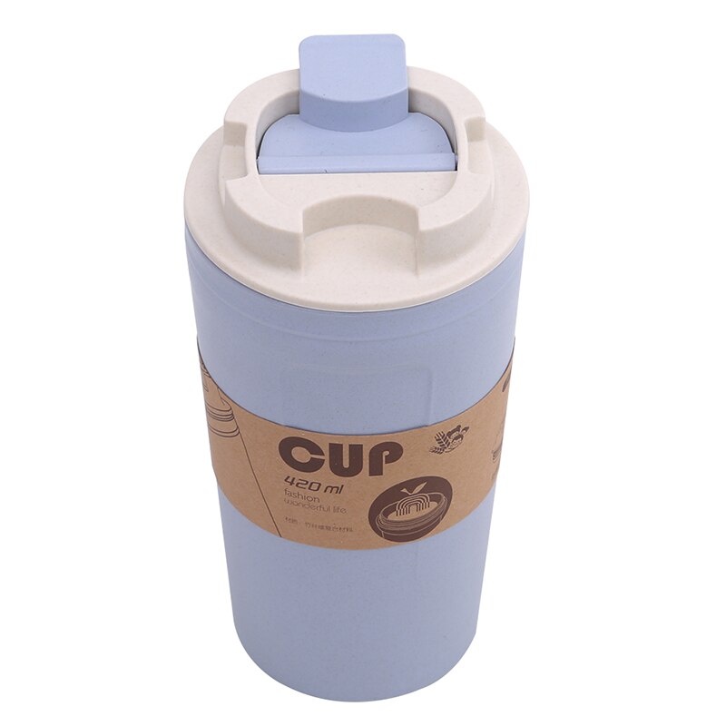 420Ml Bamboe Houtskool Fiber Milieuvriendelijke Tarwe Stro Cup Kantoor Reizen Koffie Cup Eenvoudige Grote Capaciteit Waterfles: blue