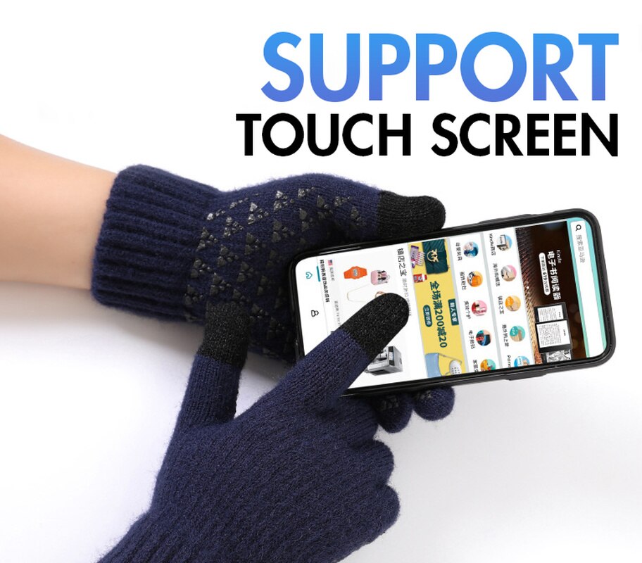 Guantes de punto para hombre, manoplas masculinas gruesas de lana, cálidas y sólidas, con pantalla táctil y dedos divididos, para deportes al aire libre, Otoño e Invierno