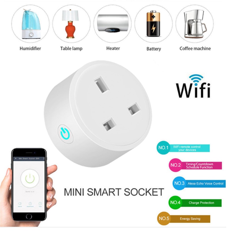 Wifi bryter stikkontakt plugg uk trådløs forlenger fjernkontroll uttak adapter energimåler smart hjemmeautomatisering mobiltelefon kompatibel