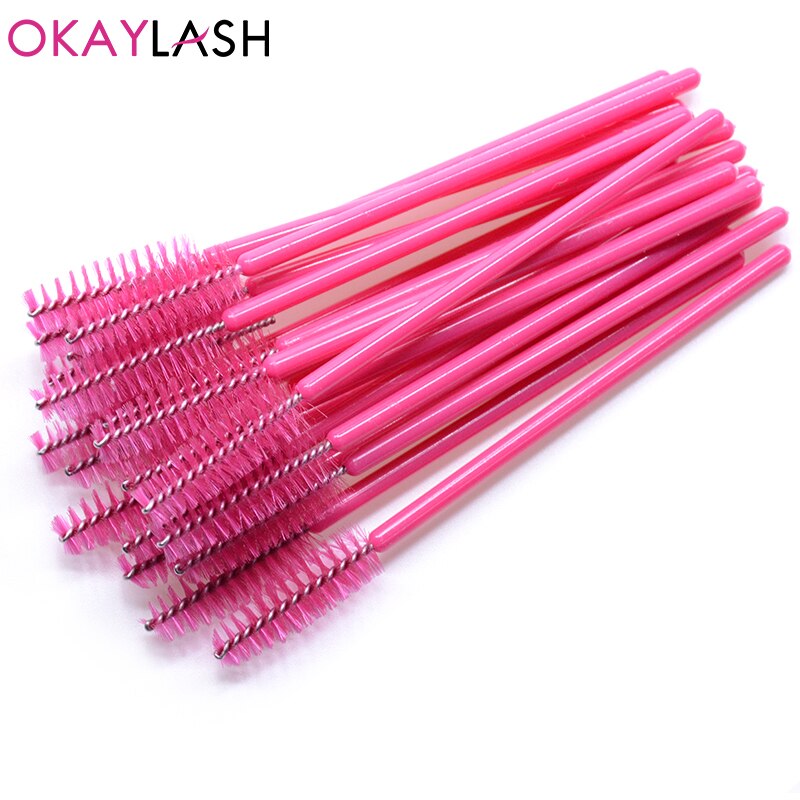 Okaylash 25 st/lot engångsfärgad ögonfransborste guldrosa grön mascara trollstavar applikatorer ögonfransar curling kam make up: Skrikrosa